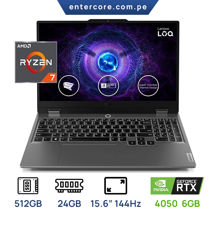 LENOVO LOQ 15ARP9, 15.6" FHD IPS, AMD RYZEN 7-7435HS 4.5 GHz, 24GB DDR5-4800 512GB SSD M.2 2242 PCIe 4.0 x 4 NVMe, Video NVIDIA GeForce RTX 4050 (6GB GDDR6)