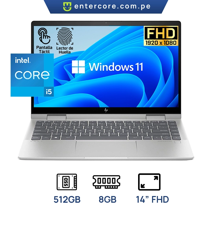 LAPTOP HP ENVY x360 14-ES1013DX 2-IN-1 Core™ 5 120U 512GB SSD 8GB 14" (1920x1080) /TECLADO AMERICANO RETROILUMINADO TOUCHSCREEN WIN11 NATURAL SILVER