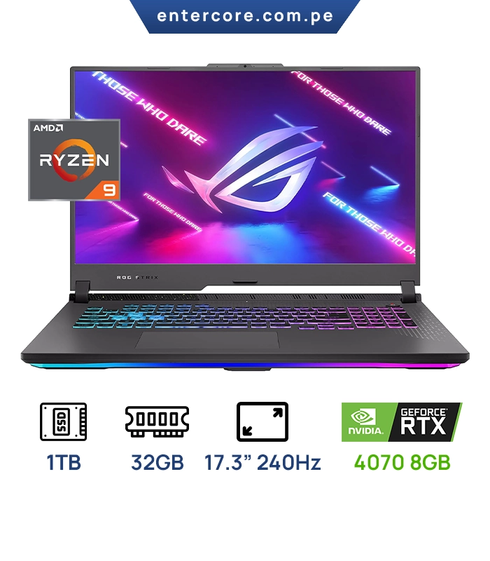 LAPTOP ASUS ROG STRIX G17 G713PI GAMING AMD Ryzen™ 9 7940HX 1TB SSD 32GB 17.3" WQHD (2560x1440) 240Hz IPS NVIDIA® RTX 4070 8192MB ECLIPSE GRAY RGB Backlit Keyboard WIN11