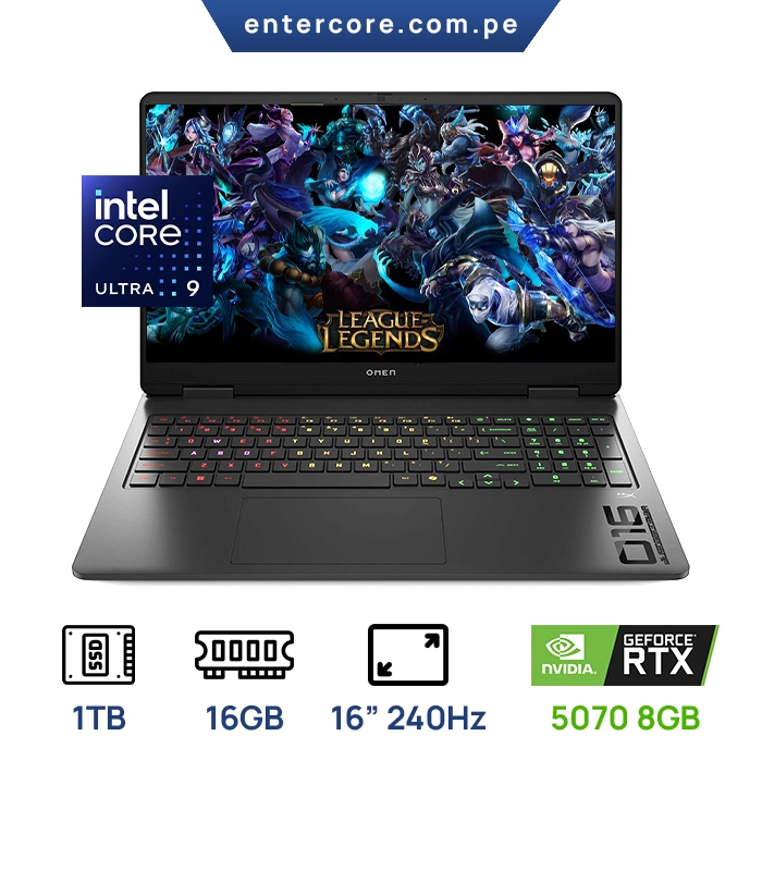 LAPTOP HP OMEN 16 SLIM GAMING 16-AN0119NR CORE ULTRA 9 285H, SSD 1TB, RAM 16GB, RTX5070 8GB, 16" 240HZ WQXGA 500 NITS TECLADO ILUMINADO WIN 11