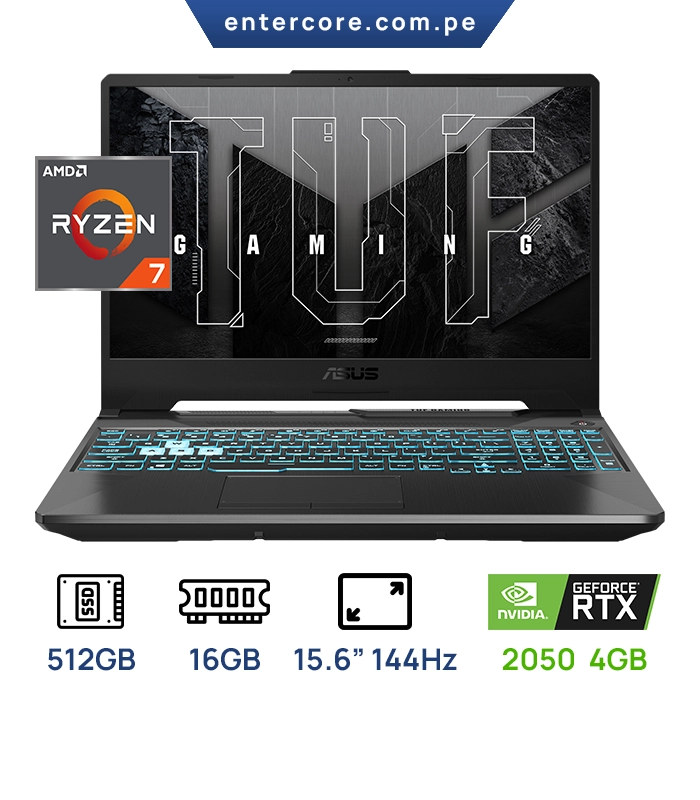 LAPTOP ASUS TUF GAMING A15 FA506NFR-HN014 RYZEN 7 7435HS, 16GB DDR5, 512GB, 15.6" RTX2050 4GB 144HZ TECLADO ILUMINADO