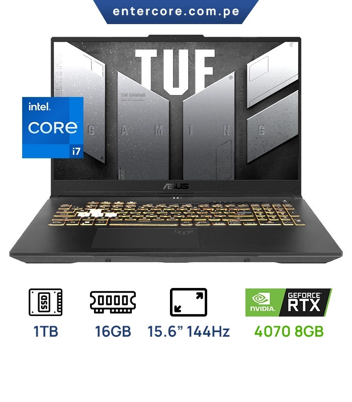 LAPTOP ASUS TUF GAMING FX507VI-F15.I74070 INTEL I7 13620H 16GB DDR5 1TB RTX4070 8GB 15.6" 144HZ WIN 11 TECLADO ILUMINADO