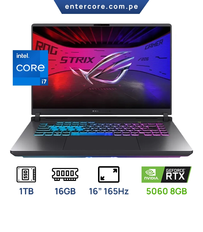 LAPTOP ASUS ROG STRIX G16 G615JMR-AS74, INTEL CORE I7 14650HX, RTX 5060 8GB, 16GB DDR5, 1TB M.2 16" WUXGA 165HZ WINDOWS 11 COLOR ECLIPSE GREY