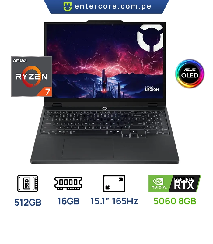 LAPTOP LENOVO LEGION 5 15AHP10 GAMING Ryzen™ 7 260 512GB SSD 16GB 15.1" WQXGA (2560x1600) OLED 165Hz NVIDIA® RTX 5060 8192MB ECLIPSE BLACK RGB Backlit Keyboard WIN11