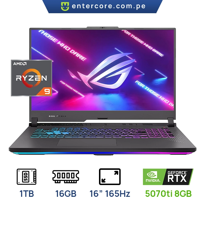 LAPTOP ASUS ROG STRIX G614PR-G16 R95070TI GAMING AMD Ryzen™ 9 8940HX 1TB SSD 16GB 16" (1920x1200) 165Hz WIN11 NVIDIA® RTX 5070Ti 12288MB ECLIPSE GRAY Backlit Keyboard