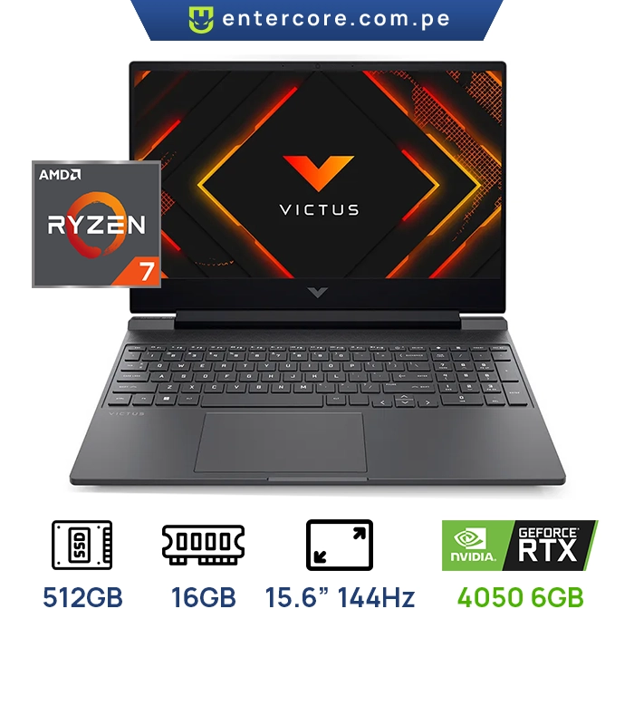 LAPTOP HP VICTUS 15 FB3093 GAMING AMD RYZEN 7 7445HS SSD 512GB 16GB DDR5 15.6" (1920 X1080) 144hz WIN11 NVIDIA RTX4050 6GB