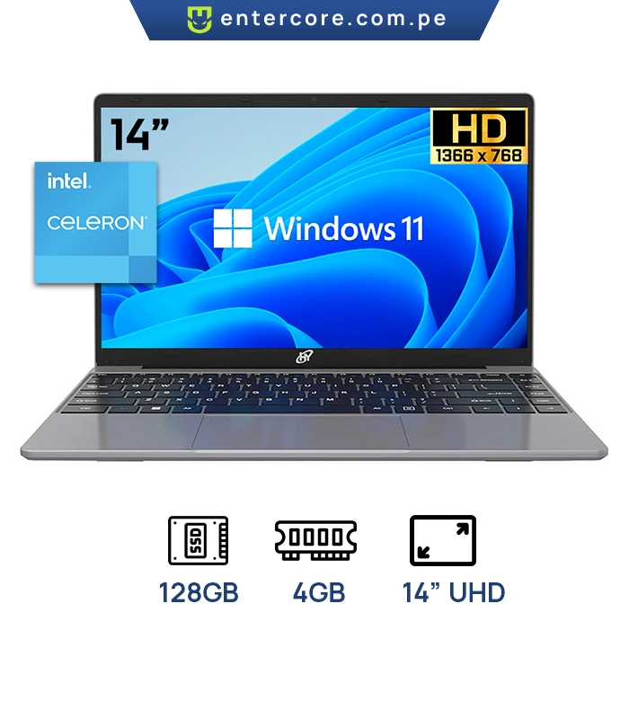 LAPTOP HUNDAI HYBOOK PLUS HT14CC1C46SG INTEL CELERON N4020 4GB DDR4 128GB SSD 14"HD /INTEL(R) UHDGraphisc600 TECLADO ESPAÑOL WINDOWS 11HOME