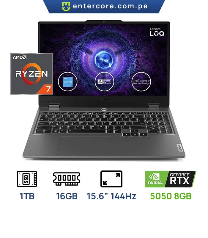 LAPTOP LENOVO LOQ 15AHP10 GAMING AMD Ryzen™ 7 250 1TB SSD 16GB 15.6" (1920x1080) 144Hz LUNA GRAY NVIDIA® RTX 5050 8192MB Backlit Keyboard WIN11