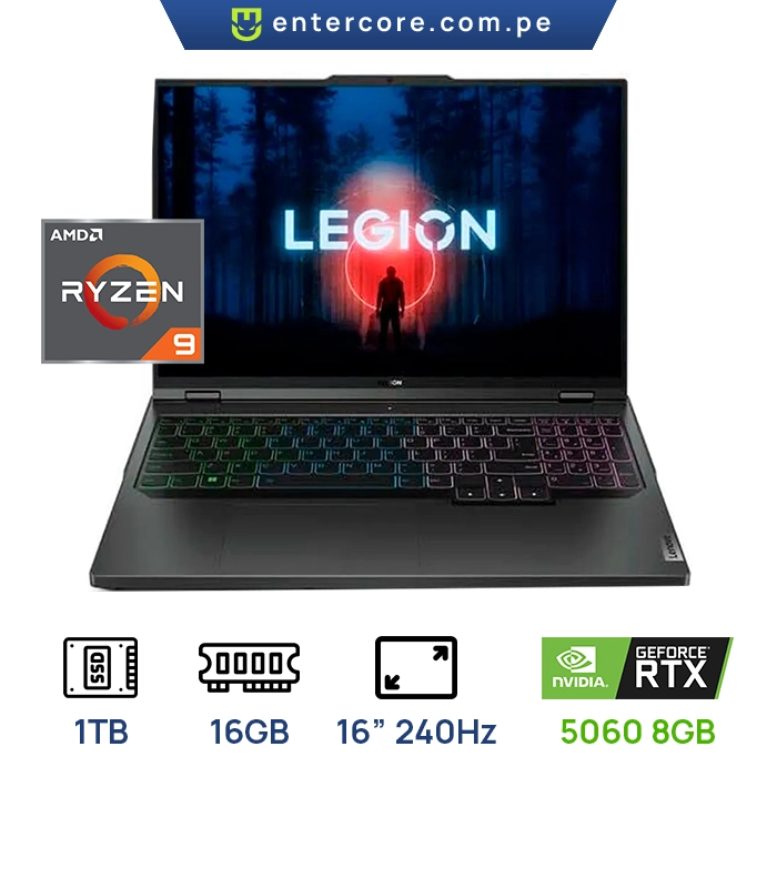 LAPTOP LENOVO LEGION PRO 5 16ADR10 83LT000EUS AMD RYZEN 98945HX 16GB,1TB SSD PANTALLA: 16” WQXGA OLED2560X1600 240Hz NVIDIA GEFORCE RTX 5060 8GB TECLADO RGB ILUMINADO WINDOWS11 HOME