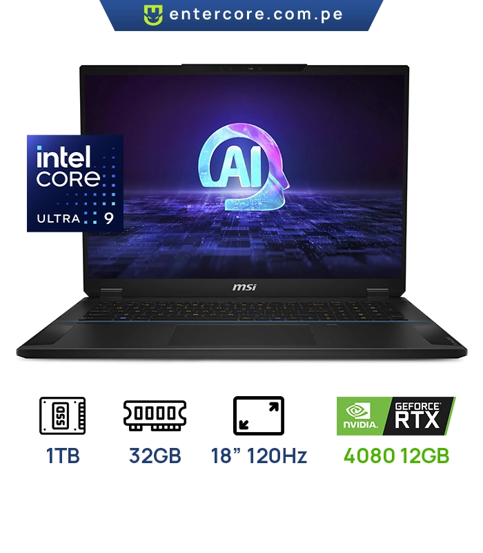 LAPTOP MSI STEALTH 18 AI A1VHG-008US INTEL CORE ULTRA 9 185H 32GB, 1TB SSD PANTALLA: 18” IPS UHD 3840X2560 120Hz GEFORCE RTX 4080 12GB WIN11 HOME