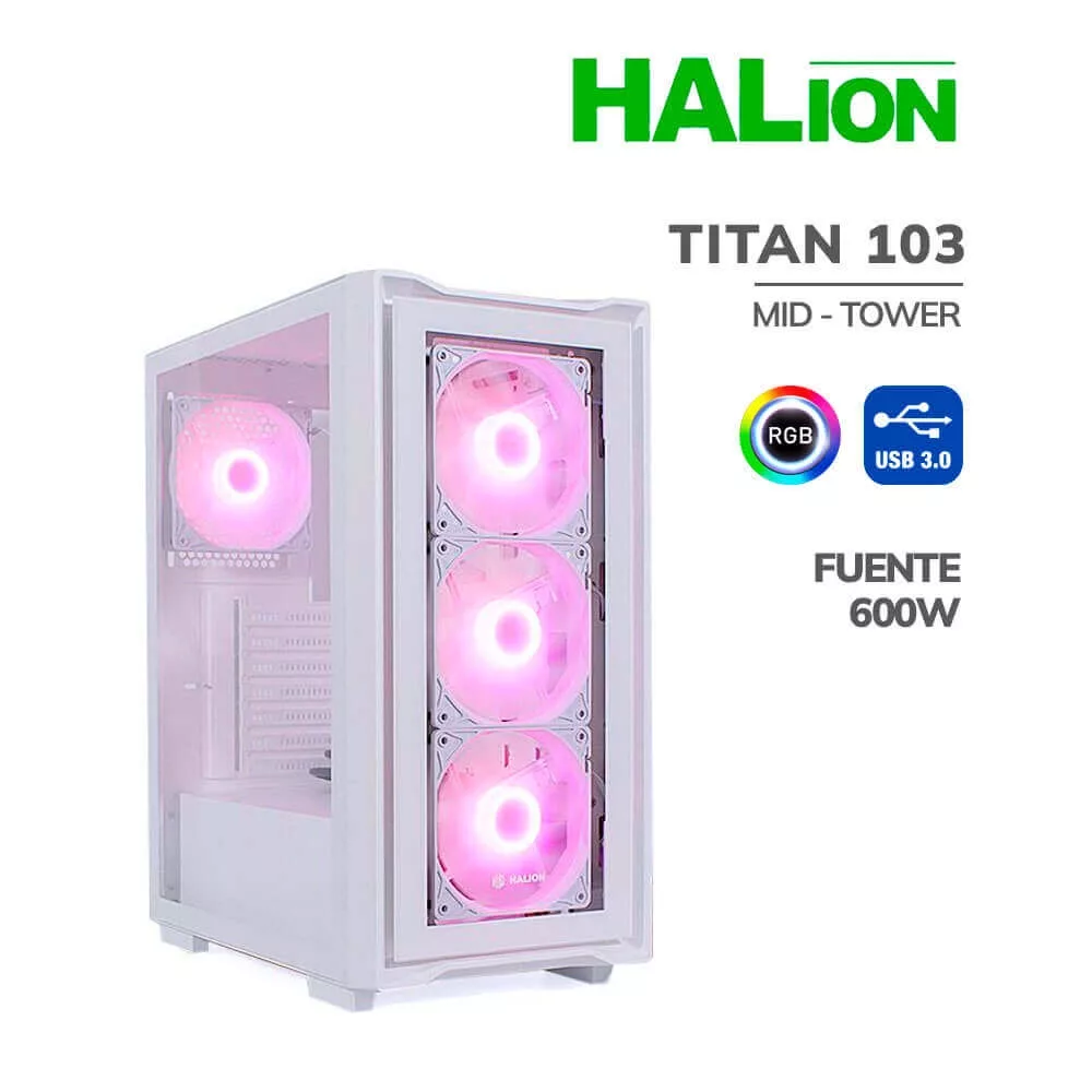 CASE GAMER HALION TITAN 103 WHITE, F/600W, RGB, V/TEMPLADO