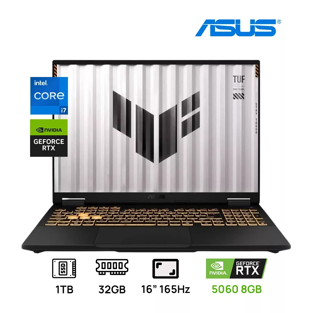 LAPTOP ASUS TUF F16 FX608JMR GAMING Core™ i7-14650HX 1TB SSD 32GB 16" (1920x1200) 165Hz IPS WIN11 NVIDIA® RTX 5060 8192MB JAEGAR GRAY Backlit Keyboard