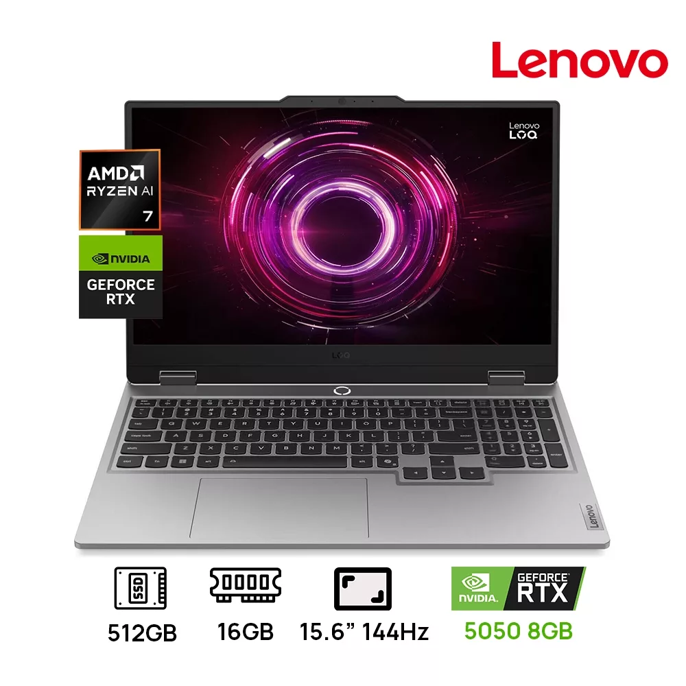 LAPTOP LENOVO LOQ 15AHP10 GAMING AMD Ryzen™ 7 250 16GB 512GB SSD M.2 15.6" (1920x1080) 144Hz LUNA GRAY NVIDIA® RTX 5050 8192MB Backlit Keyboard WIN11