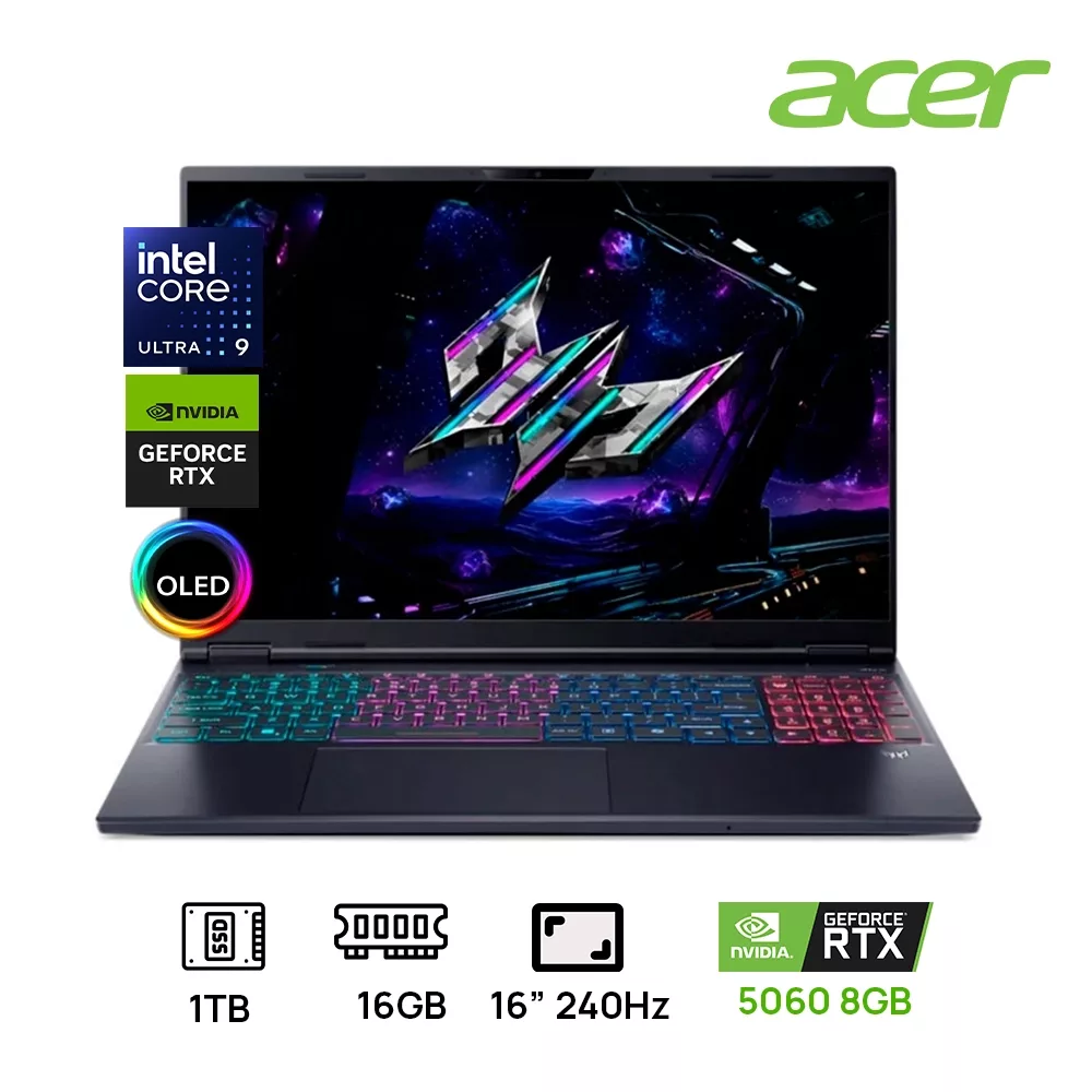 ACER PREDATOR HELIOS NEO 16S AI PHN16S-71-91AW GAMING Core™ Ultra 9 275HX 1TB SSD 16GB 16"OLED (2560x1600) 240Hz WIN11 NVIDIA®GEFORCE RTX 5060 8192MB Obsidian Black Backlit Keyboard