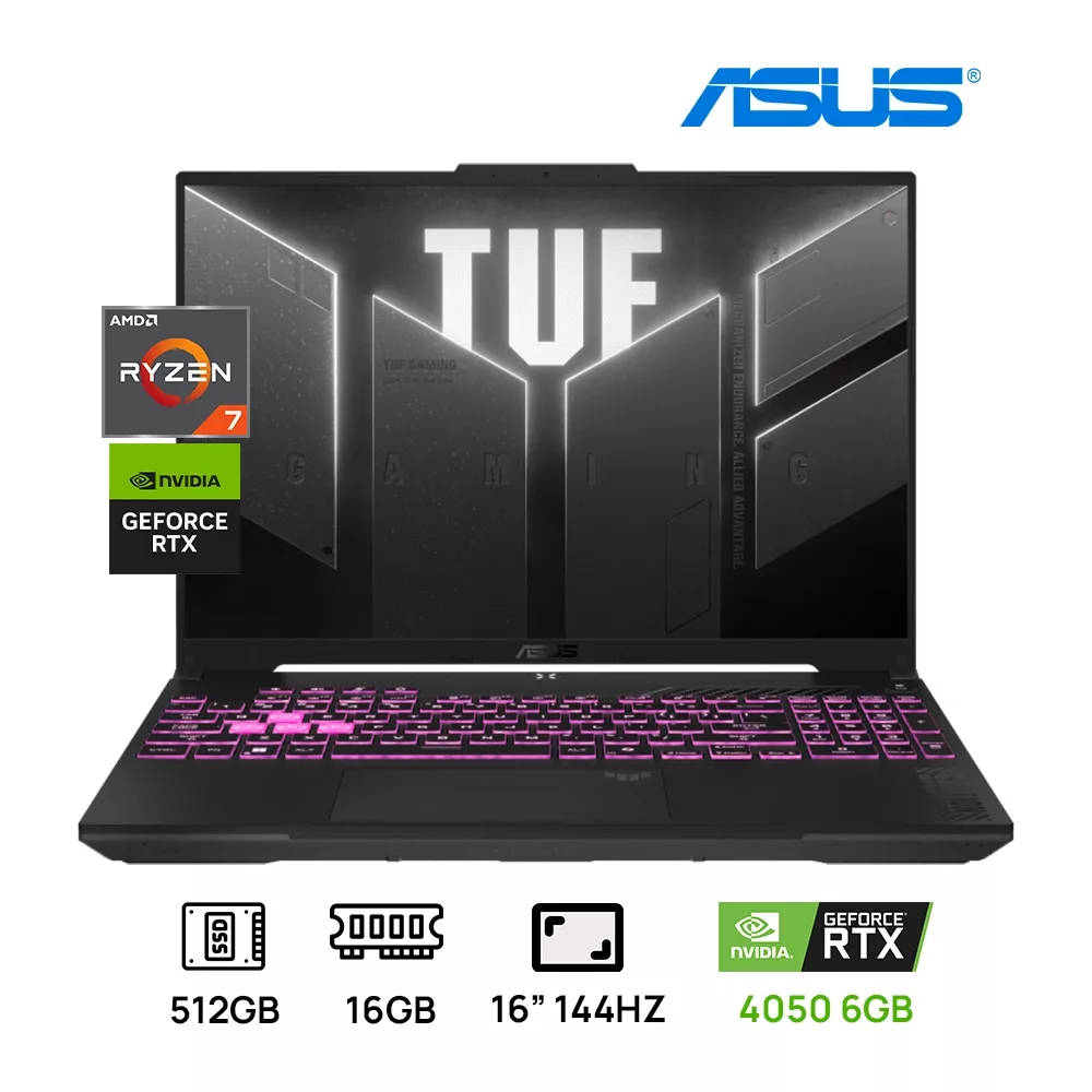 LAPTOP ASUS TUF FA607NUG-RL216 AMD RYZEN 7 7445 SSD 512GB 16GB DDR5 NVIDIA RTX 4050 6GB 16" FHD 144HZ