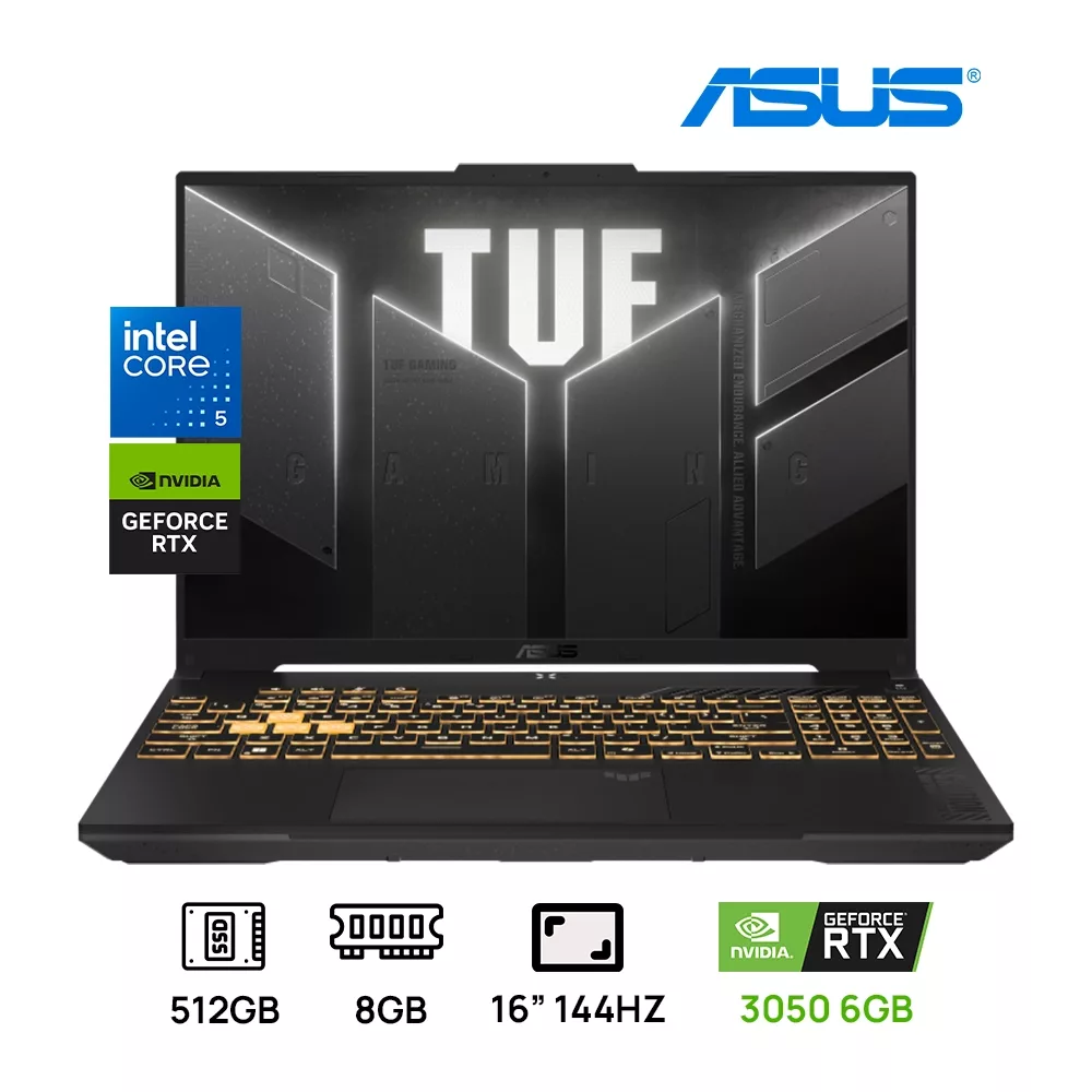 LAPTOP ASUS TUF F16 FX607VJB- RL209 CORE 5 210H 8GB DDR5 512GB M.2 WUXGA (1920X1200) 144HZ RTX 3050 6GB RGB