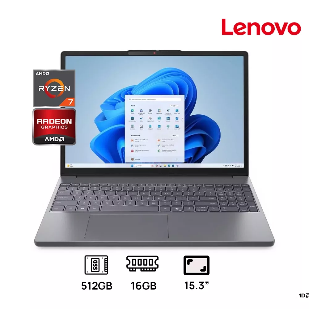 LAPTOP LENOVO IDEAPAD SLIM 3 15ARP10 AMD RYZEN 7 170 512GB SSD 16GB DDR5 15.3 WUXGA (1920X1200) TOUCHSCREEN WIN 11 COLOR LUNA GREY