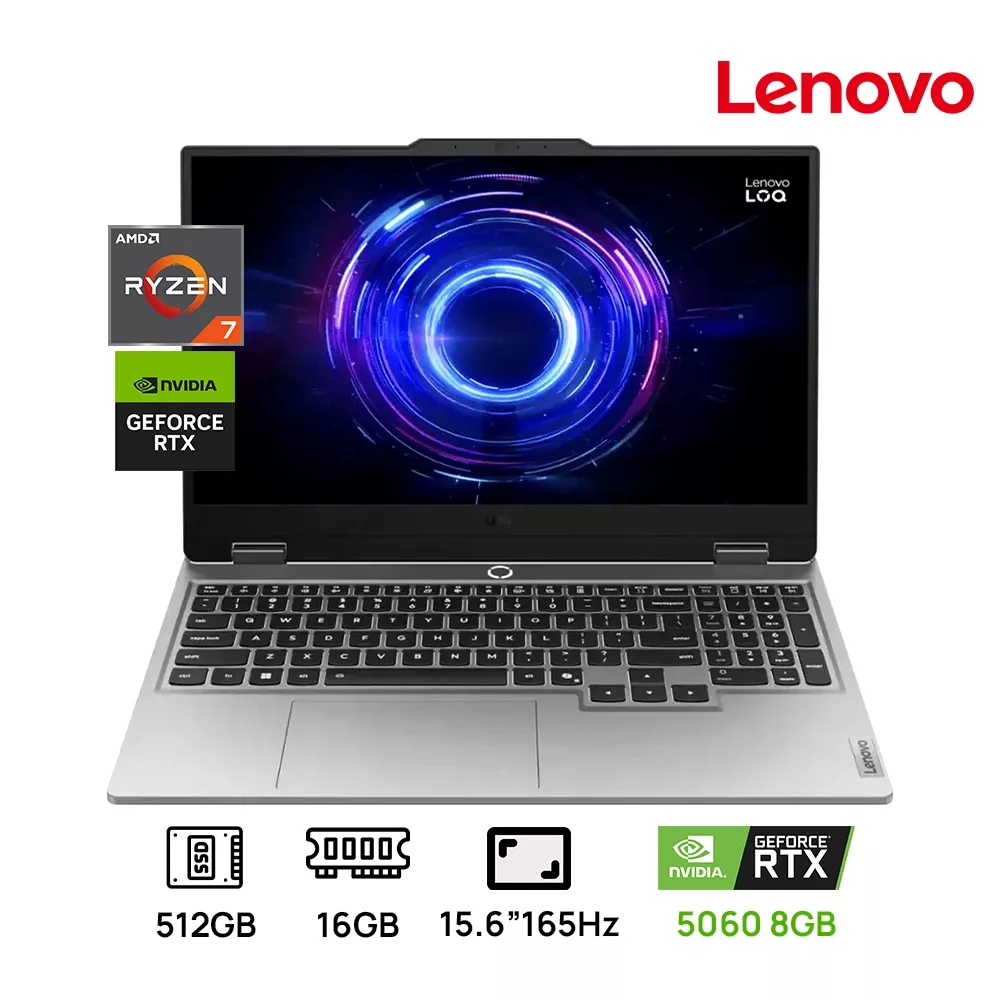 LAPTOP LENOVO LOQ 15AHP10 AMD RYZEN 7 250 512GB SSD 16B DDR5 15.6 FHD (1920x1080) NVIDIA GEFORCE RTX 5060 8GB WIN 11 COLOR LUNA GREY