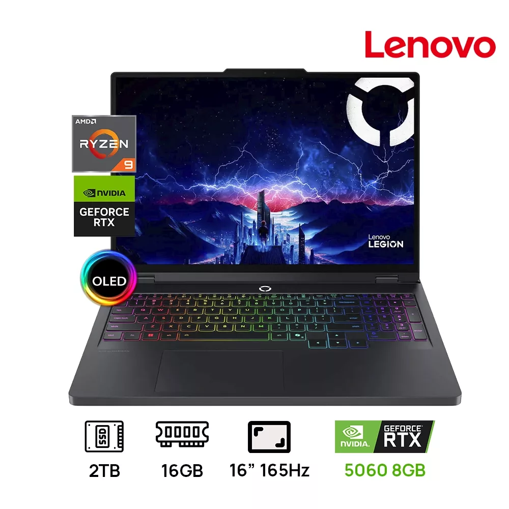 LAPTOP LENOVO LEGION PRO 5 16AFR10 GAMING AMD Ryzen™ 9 9955HX 2TB SSD 16GB 16" (2560x1600) OLED 165Hz WIN11 NVIDIA® RTX 5060 8192MB ECLIPSE BLACK RGB Backlit Keyboard