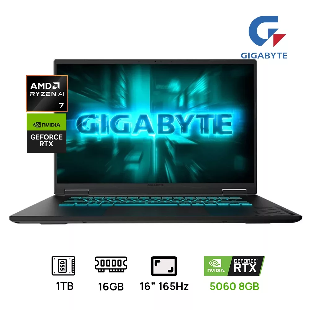 LAPTOP GIGABYTE A16 3VHK3US894SH GAMING AMD RYZEN 7 260 1TB SSD 16GB DDR5 16 WUXGA (1920X1200) 165HZ NVIDIA GEFORCE RTX 5060 8192MB WIN 11 COLOR BLACK