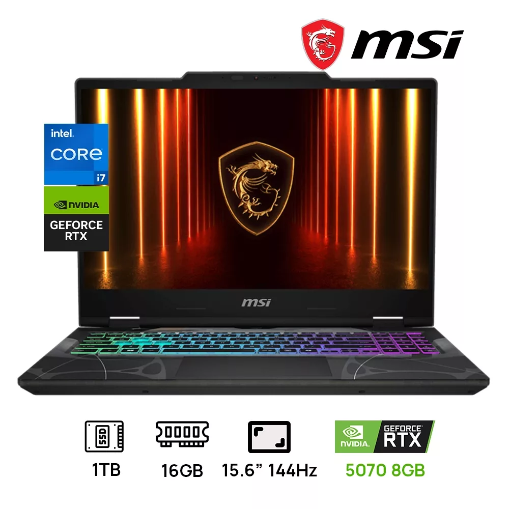 LAPTOP MSI CYBORG 15 B2RWGKG-409US GAMING INTEL CORE 7-240H 1TB SSD 16GB DDR5 15.6 FHD (1920X1080) 144HZ NVIDIA GEFORCE RTX 5070 8192MB WIN 11 COLOR TRANSLUCENT BLACK