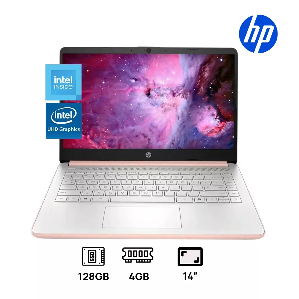 LAPTOP HP 14-DQ6105DX INTEL N150 128GB SSD 4GB DDR5 ,14" HD (1366 x 768) WIN 11 COLOR PALE ROSE GOLD