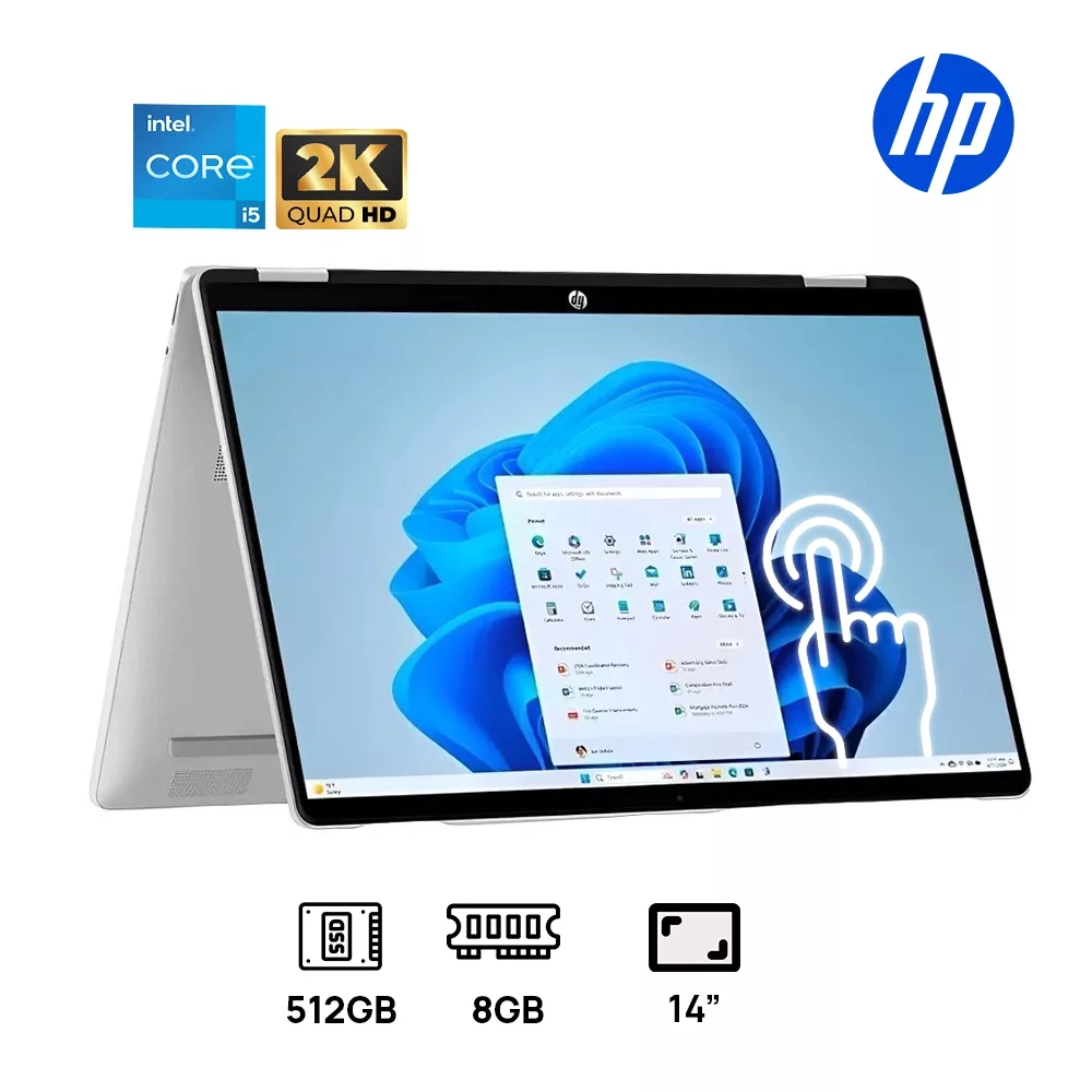 LAPTOP HP OMNIBOOK 5 FLIP 2-IN-1 14-FP0013DX INTEL CORE i5 120U ,512GB SSD 8GB DDR5 INTEL GRAPHICS 14" 2K WUXGA (1920X1200) TOUCHSCREEN WIN11 COLOR GLACIER SILVER
