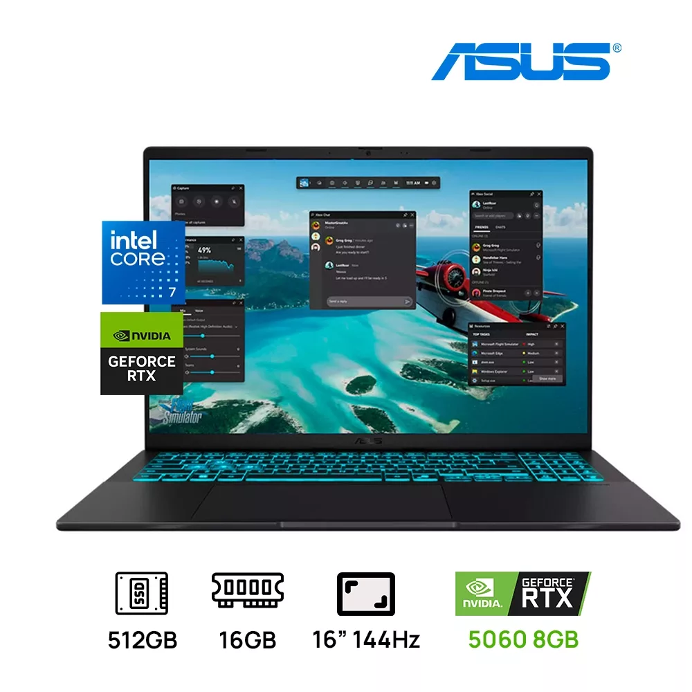LAPTOP ASUS V16 V3607VM-ES74 GAMING INTEL CORE 7 240H 512GB SSD 16GB DDR5 16" WUXGA (1920X1200) 144HZ NVIDIA GEFORCE RTX 5060 8192MB WIN 11 COLOR MATTE BLACK