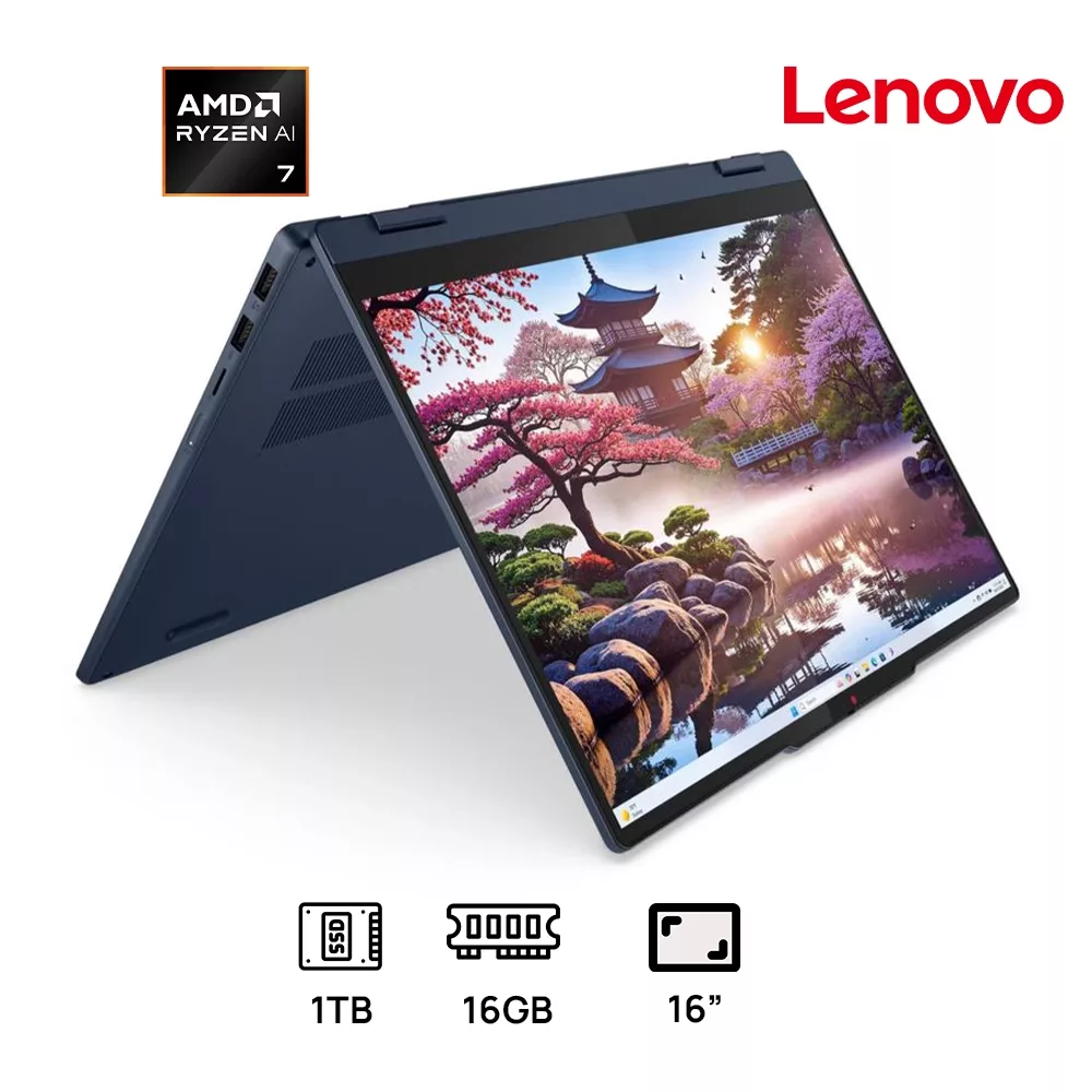 LAPTOP LENOVO IDEAPAD 5 2-IN-1 16AKP10 AMD Ryzen™ AI 7 350 1TB SSD 16GB 16" (1920x1200) TOUCHSCREEN WIN11 COSMIC BLUE Backlit Keyboard RF