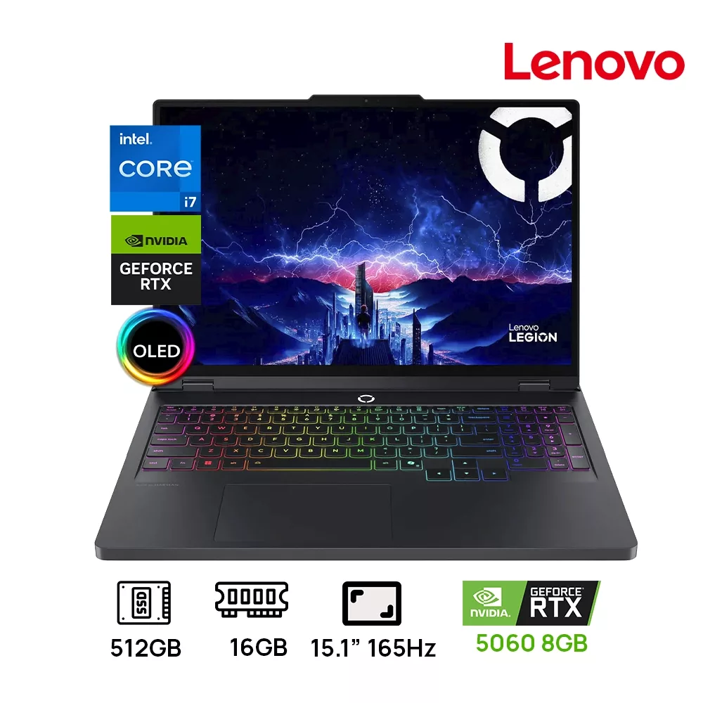 LAPTOP LENOVO LEGION 5 15IRX10 GAMING INTEL CORE i7 14700HX 512GB SSD 16GB DDR5 ,15.1 WQXGA (2560X1600) OLED, NVIDIA GEFORCE RTX 5060 8192MB WIN 11