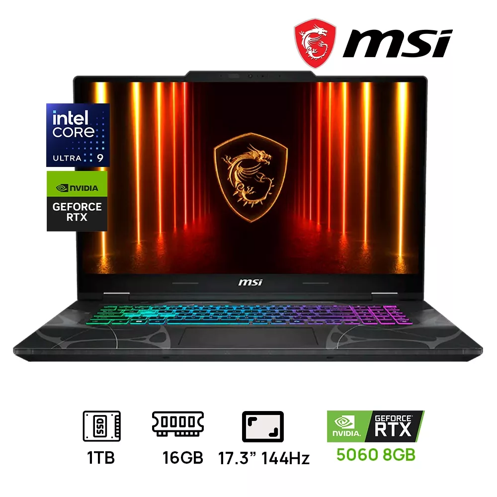 LAPTOP MSI CYBORG 17 B2RWFKG-067US GAMING INTEL CORE 9 270H 16GB DDR5 1TB SSD 17.3" FHD (1920X1080) 144HZ NVIDIA GEFORCE RTX 5060 8192MB WINDOWS 11 COLOR TRANSLUCENT BLACK