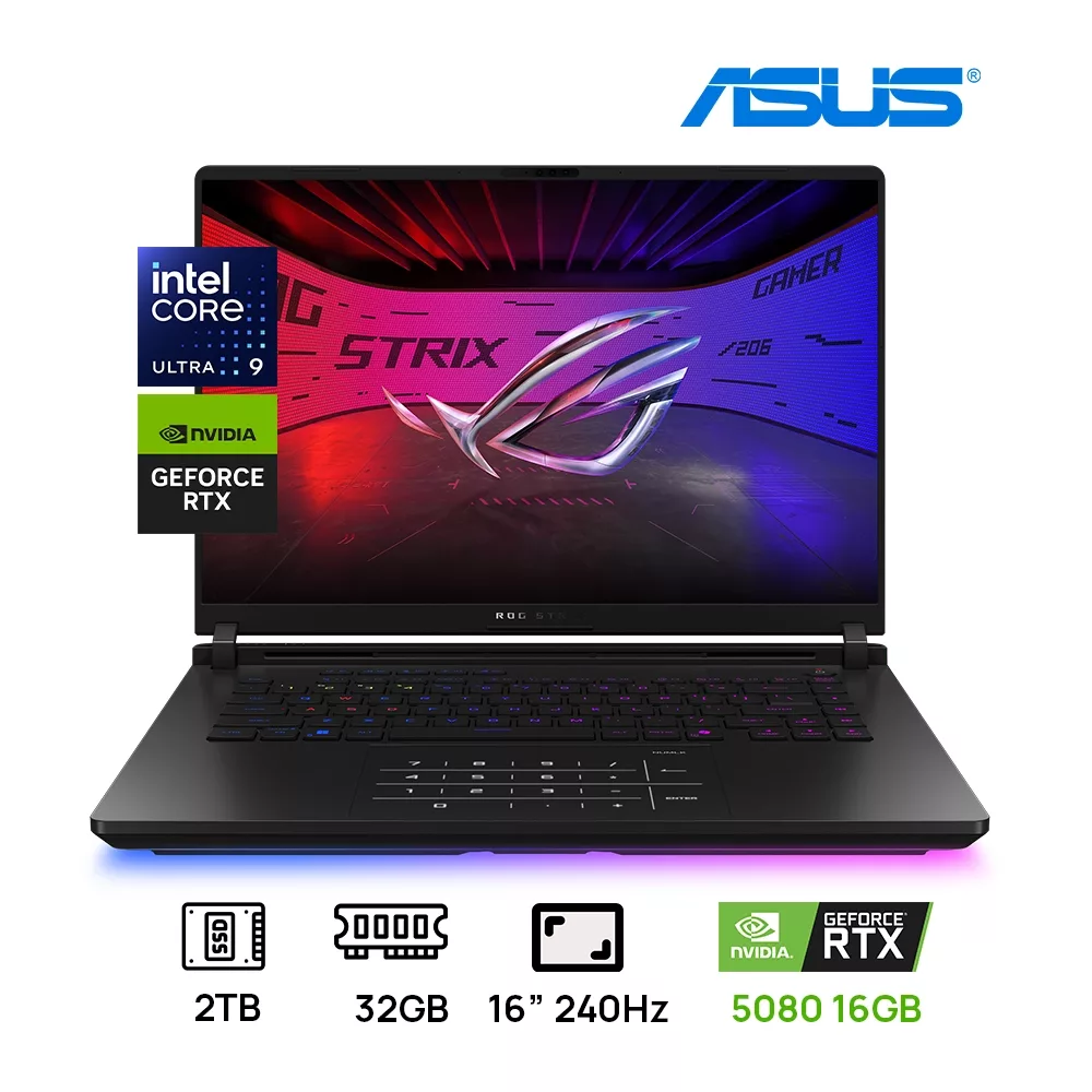 LAPTOP ASUS ROG STRIX SCAR 16 G635LW-XS97 INTEL CORE ULTRA 9 275HX 2TB SSD 32GB RAM DDR5 16" WQXGA(2560x1600) 240HZ NVIDIA® RTX5080 16GB NEGRO Backlit Keyboard
