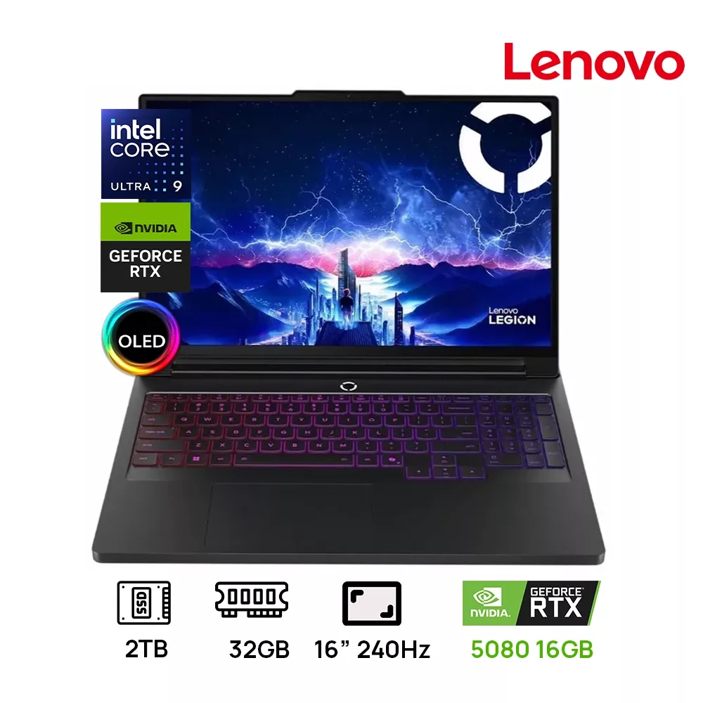 LAPTOP LENOVO LEGION Pro 7 16IAX10H GAMING Core Ultra 9 275HX, 2TB SSD 32GB DDR5 ,16″ WQXGA OLED (2560X1600) 240HZ NVIDIA RTX 5080 16384MB
