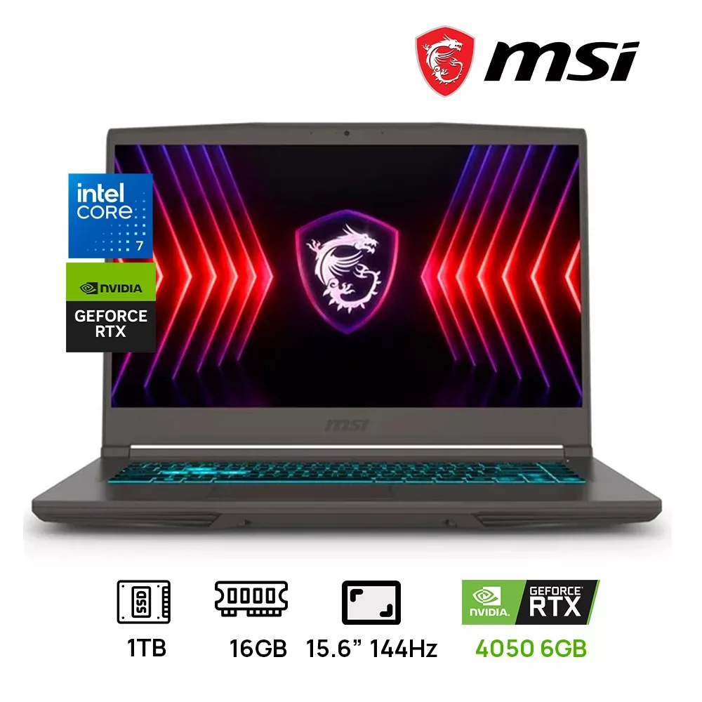 LAPTOP MSI THIN 15 B13VE-3047US GAMING INTEL CORE i7 13620H 1TB SSD 16GB 15.6" FHD (1920x1080) 144Hz NVIDIA® RTX 4050 6GB BLACK Backlit Keyboard