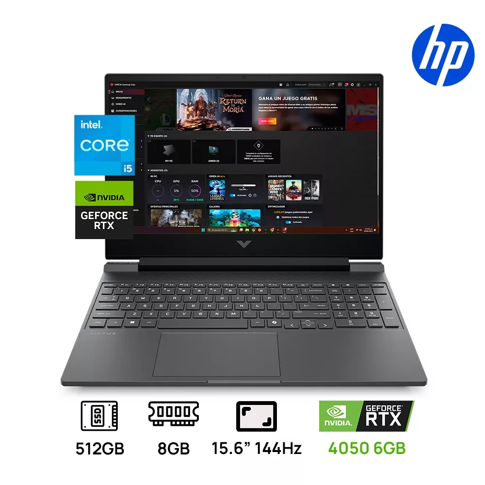 LAPTOP HP VICTUS 15-FA2018LA GAMING Core™ i5-13420H 512GB SSD 8GB 15.6" (1920x1080) 144Hz NVIDIA® RTX 4050 6144MB MICA SILVER Backlit Keyboard