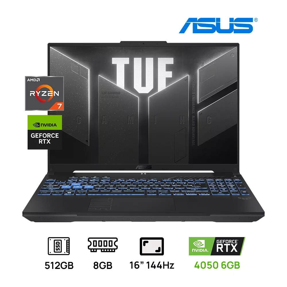 LAPTOP ASUS TUF A16 FA607NUQ-RL210W GAMING AMD Ryzen™ 7 170 512GB SSD 8GB DDR5 16" (1920x1200) 144Hz WIN11 NVIDIA® RTX 4050 6144MB MECHA GRAY