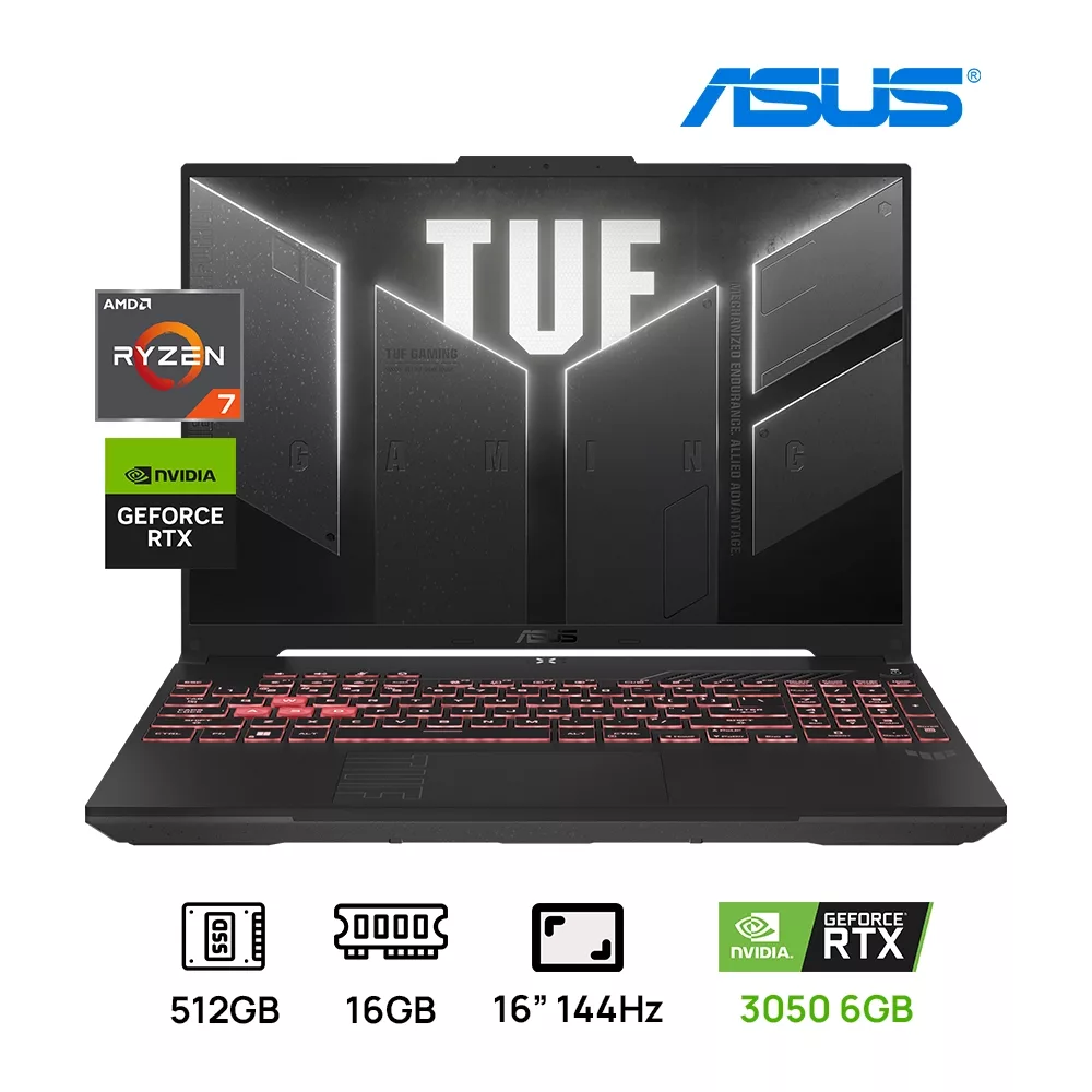 LAPTOP ASUS TUF A16 FA506NCQ-HN013W GAMING AMD Ryzen™ 7 170 512GB SSD 16GB DDR5 16" (1920x1200) 144Hz NVIDIA® RTX 3050 6144MB MECHA GRAY