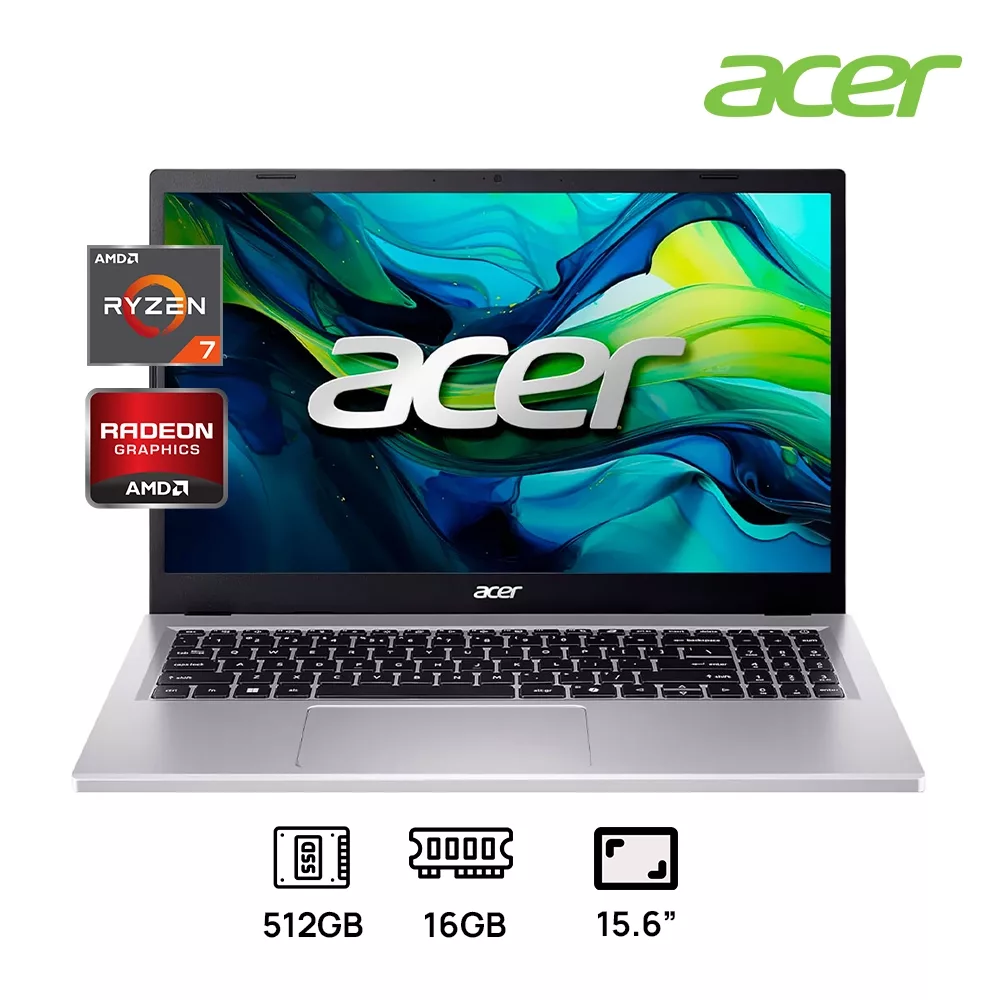 LAPTOP ACER ASPIRE GO AG15-42P-R917 AMD RYZEN 7 7730U ,512GB SSD 16GB DDR4 15.6 FHD (1920 X 1080) COLOR SILVER