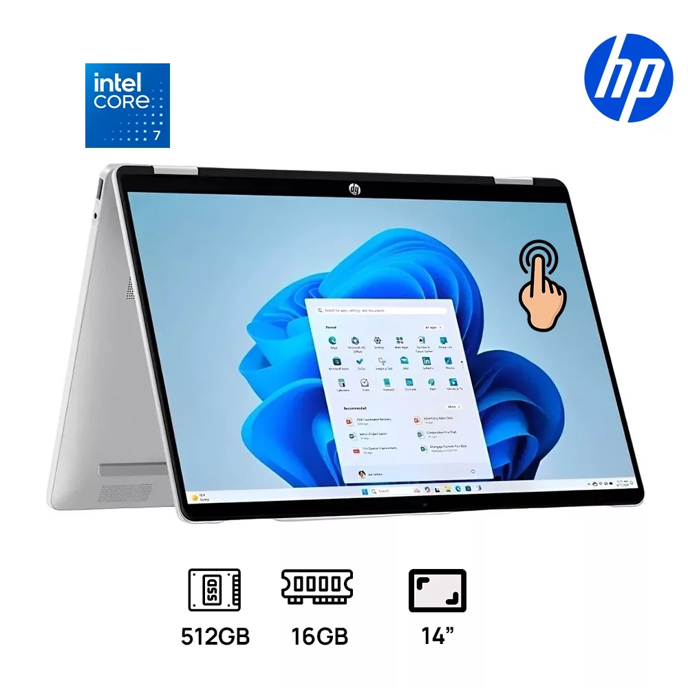 LAPTOP HP OMNIBOOK 5 FLIP 14-FP0023 INTEL CORE 7 150U ,512GB SSD 16GB DDR5 INTEL GRAPHICS 14" WUXGA (1920X1200) TOUCHSCREEN COLOR GLACIER SILVER Backlit Keyboard