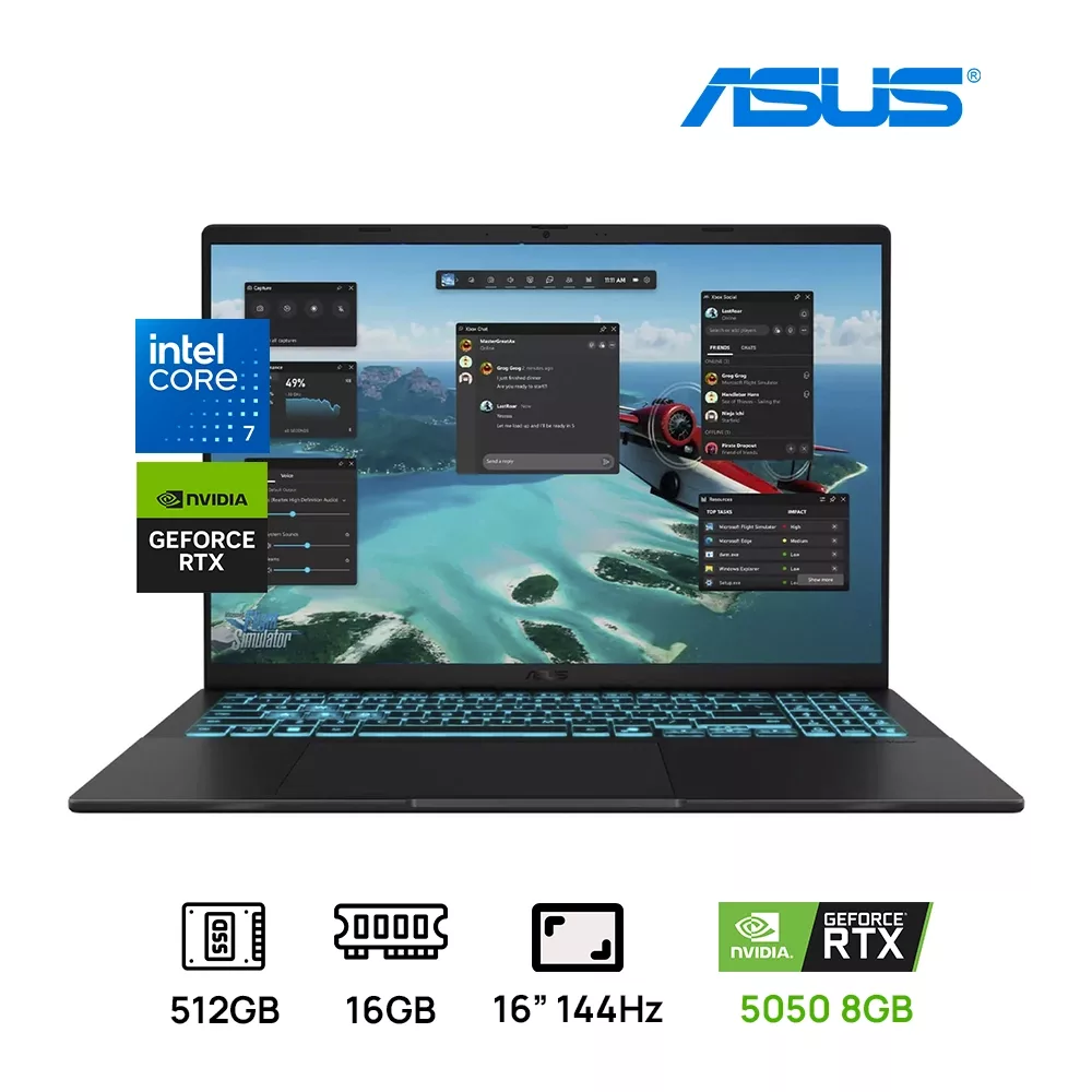LAPTOP ASUS V16 V3607VH-AS73-CA GAMING INTEL CORE 7 240H,16GB DDR5 512GB SSD,16¨(1920X1200) 144HZ NVIDIA RTX 5050 8192MB COLOR BLACK