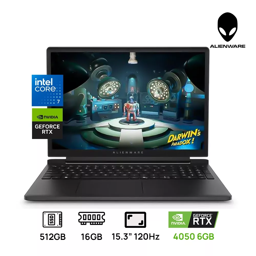 LAPTOP DELL ALIENWARE LDA15260 GAMING INTEL CORE 7 240H 512GB SSD 16GB DDR5, 15.3 2K FHD 120Hz (1920X1200) NVIDIA RTX 4050 6144MB WIN 11 COLOR BLACK