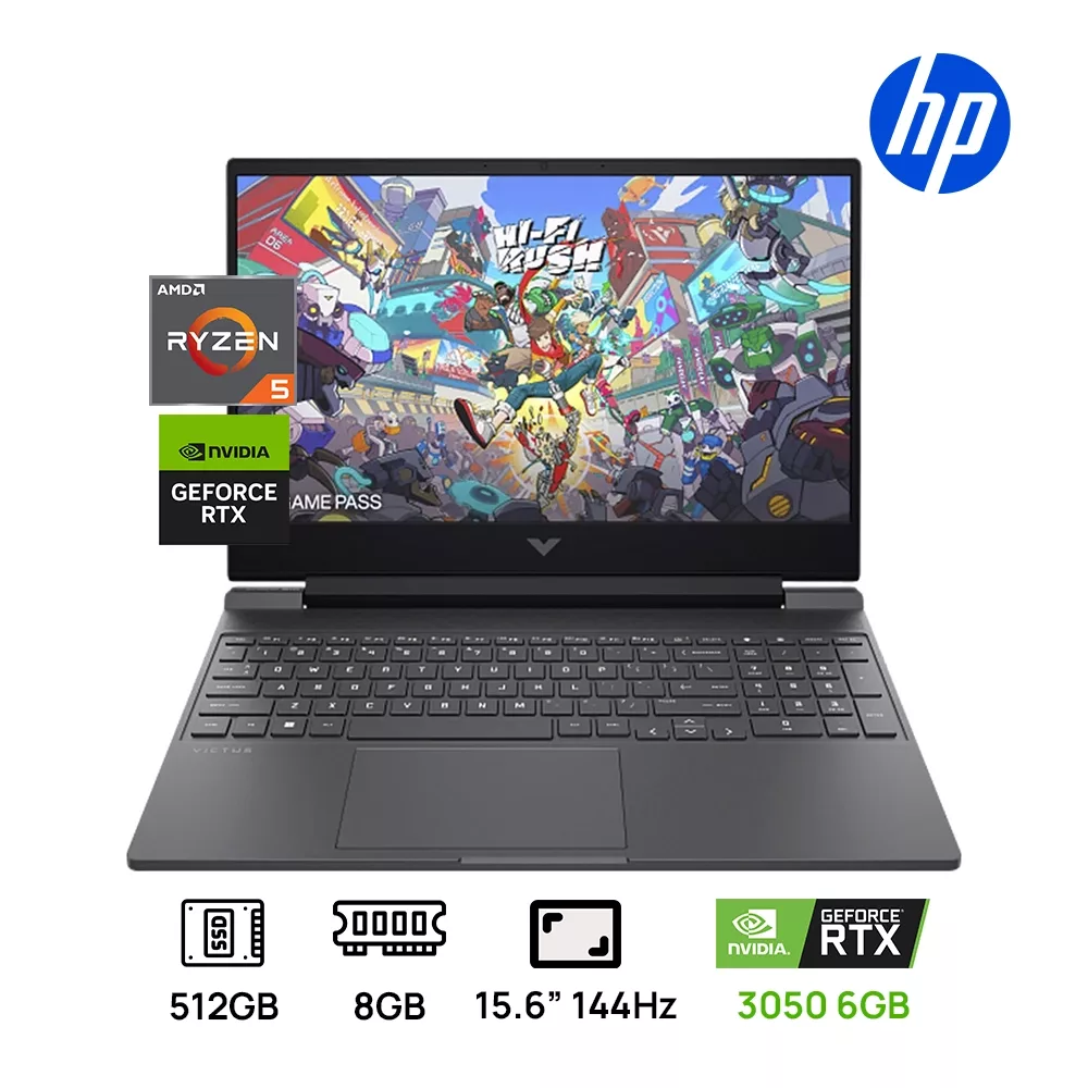 LAPTOP HP VICTUS 15-FB3032LA AMD RYZEN 5 7535HS 8GB DDR5 SSD 512GB M.2 NVIDIA RTX3050 6GB 15.6" (1920 X1080) 144hz TECLADO ILUMINADO