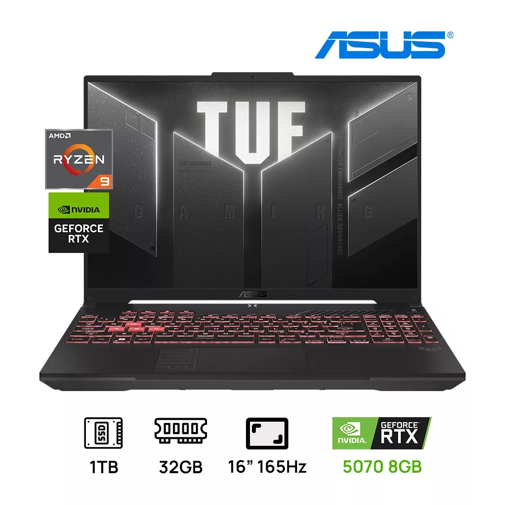 LAPTOP ASUS TUF A16 FA608UP-A16.R95070 GAMING AMD RYZEN 9 270 1TB SSD 32GB 16" (1920x1200) 165Hz NVIDIA RTX 5070 8GB COLOR BLACK