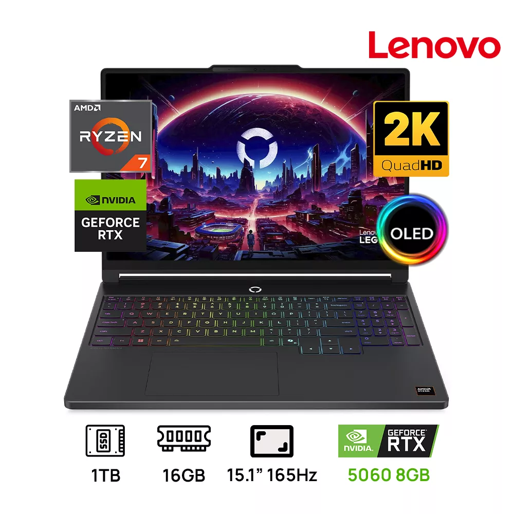 LAPTOP LENOVO LEGION 5 15AHP11 GAMING RYZEN 7 250 1TB SSD 16GB 15.1" WQXGA (2560x1600) OLED 165Hz NVIDIA® RTX 5060 8GB ECLIPSE BLACK