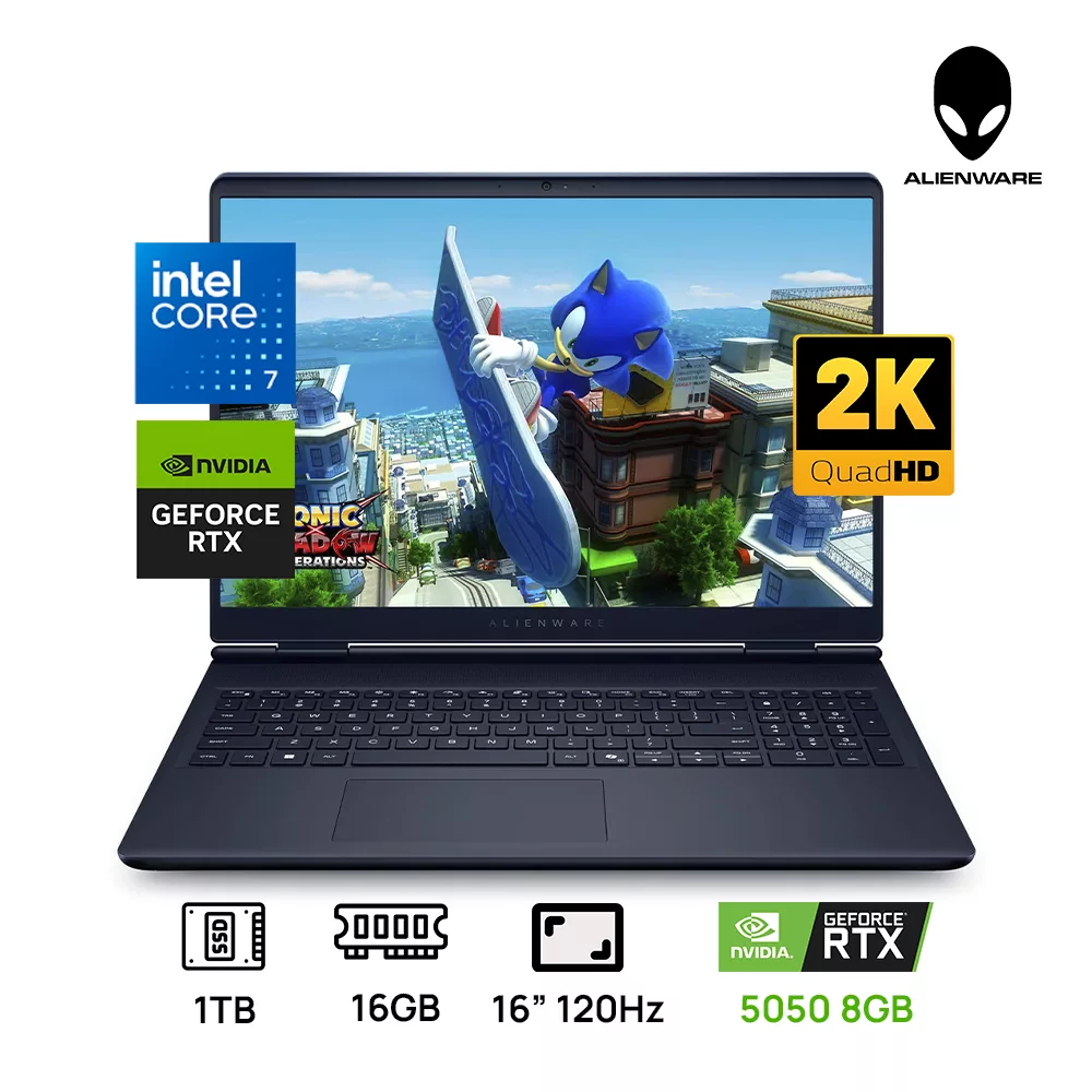 LAPTOP DELL ALIENWARE 16 AURORA AC16250 INTEL CORE 7 240H 1TB SSD 16GB DDR5 16" WQXGA(2560x1600) 120Hz NVIDIA RTX 5050 8GB BLUE TECLADO ILUMINADO