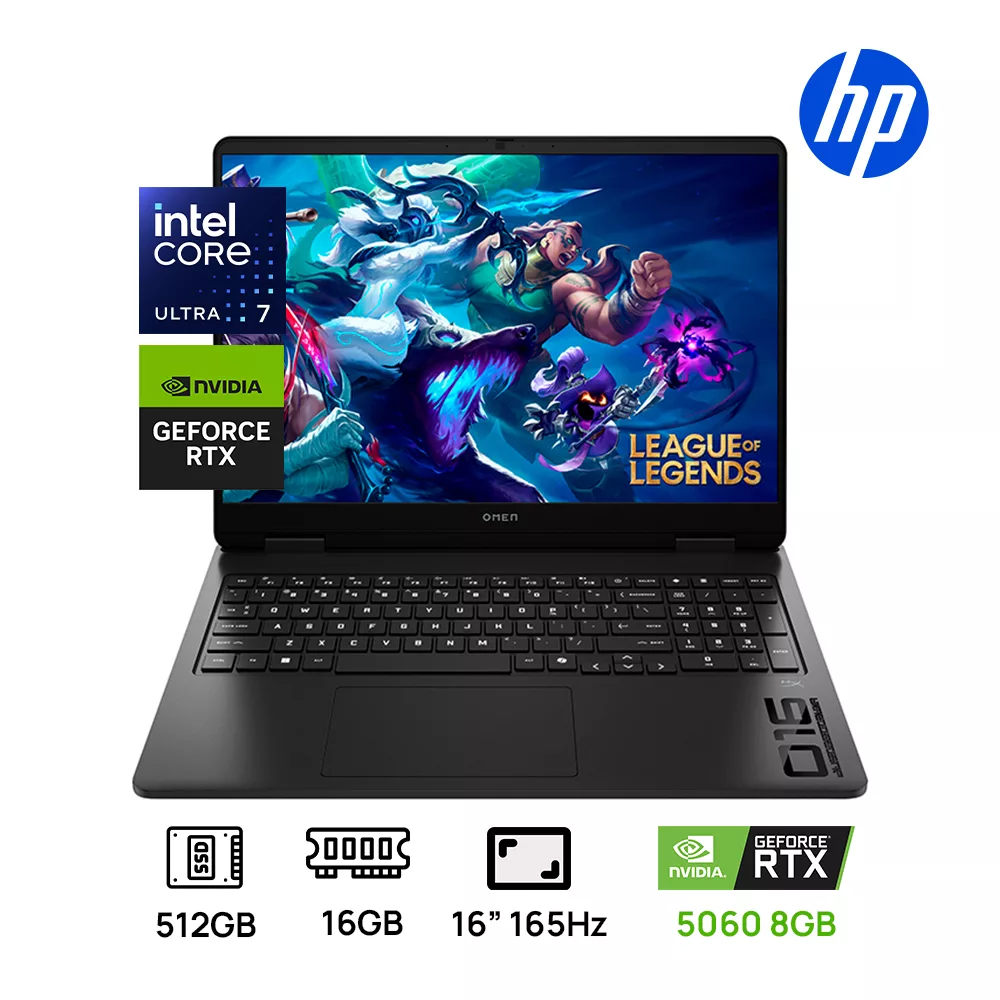 LAPTOP HP OMEN HYPER X 16-AM2013 GAMING INTEL ULTRA 7 356H 512GB SSD 16GB DDR5 16" (1920x1200) 165Hz NVIDIA RTX 5060 8GB SHADOW BLACK TECLADO ILUMINADO