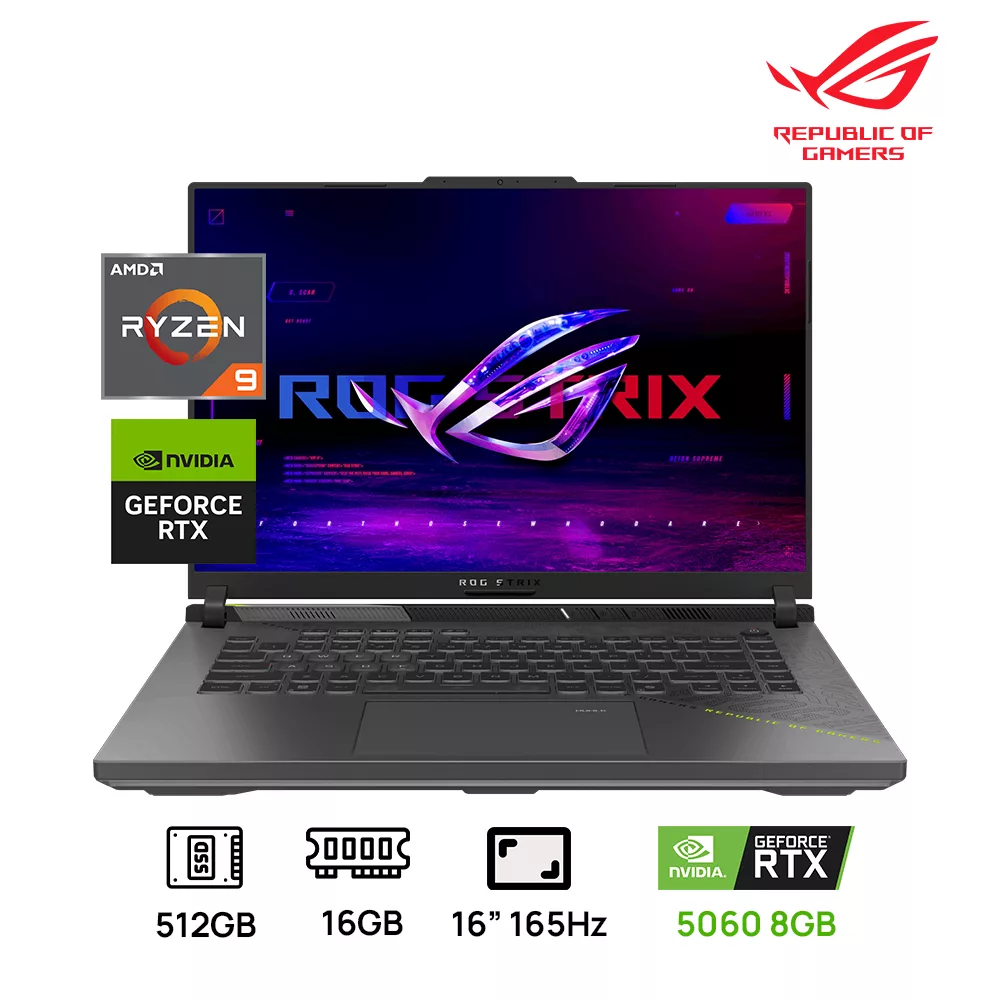LAPTOP ASUS ROG STRIX G16 G614PM-RV221W GAMING AMD RYZEN 9 8940HX 512GB SSD 16GB 16" (1920x1200) 165Hz NVIDIA RTX 5060 8GB NUMBERTOUCH
