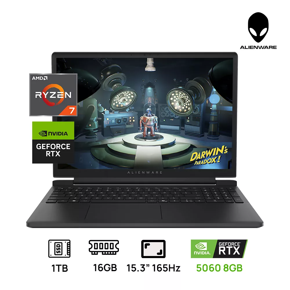 LAPTOP DELL ALIENWARE 15 LDA15265-7348BLK-PUS GAMING AMD RYZEN 7 260HX 1TB SSD 16GB DDR5 15.3 WUXGA (1920X1200) 165HZ NVIDIA RTX 5060 8GB COLOR BLACK