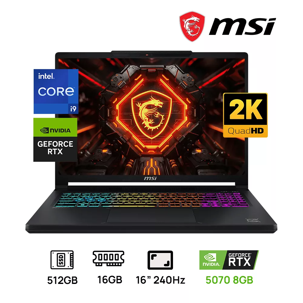 LAPTOP MSI CROSSHAIR 16HX E14WGK-038US INTEL CORE i9 14900HX 16GB DDR5 512GB 16" QHD (2560X1600) 240HZ NVIDIA RTX 5070 8GB COLOR BLACK