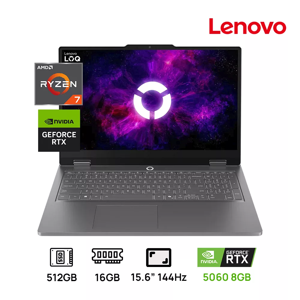 LAPTOP LENOVO LOQ ESSENTIAL 15ARP11 AMD RYZEN 7 170 16GB DDR5 512GB SSD 15.6" FHD (1920x1080) 144HZ NVIDIA RTX 5050 8GB COLOR LUNA GREY